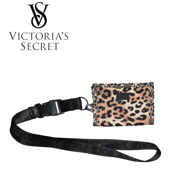 VS Pink Leopard Print Lanyard ID With Mesh Pocket Case Badge Holder - Picture 1 of 5